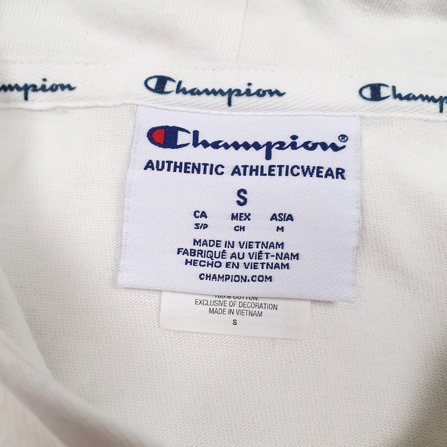 Mens White Champion Spellout Lightweight Hoodie Jumper
