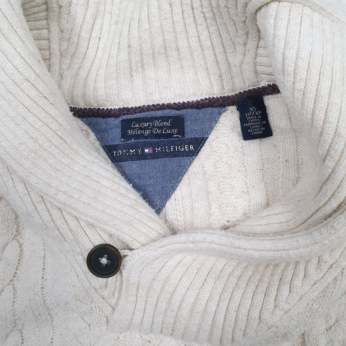 Mens Cream Tommy Hilfiger Cable Knit Shoal Neck Jumper