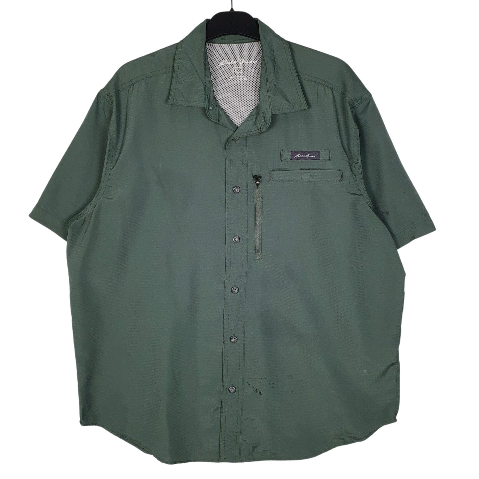 Mens Green Eddie Bauer Walking Hiking Short Sleeve Shirt