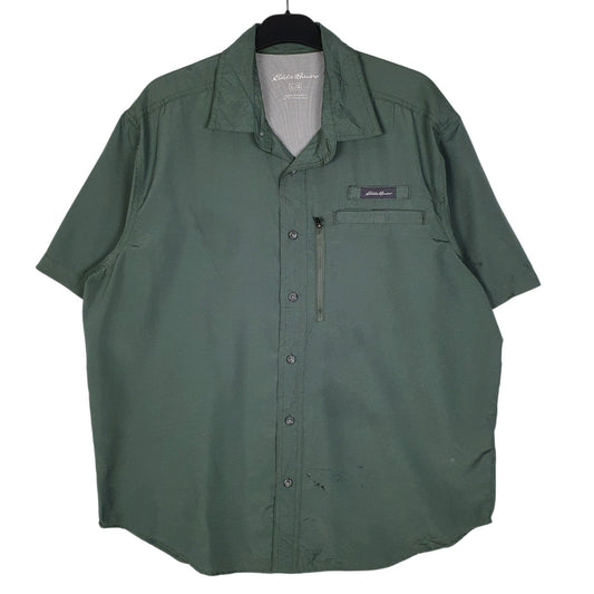 Mens Green Eddie Bauer Walking Hiking Short Sleeve Shirt