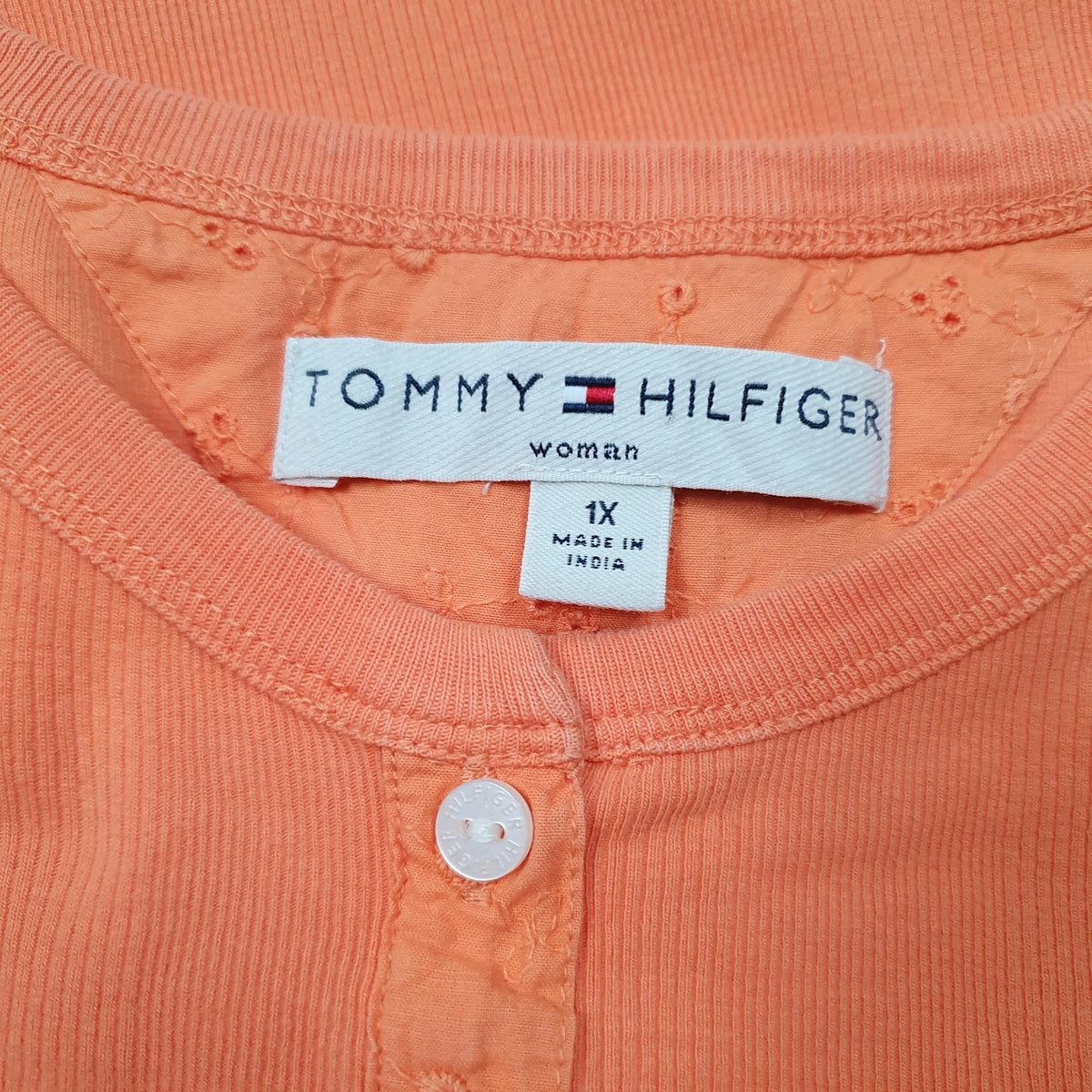 Womens Orange Tommy Hilfiger Henley  T Shirt