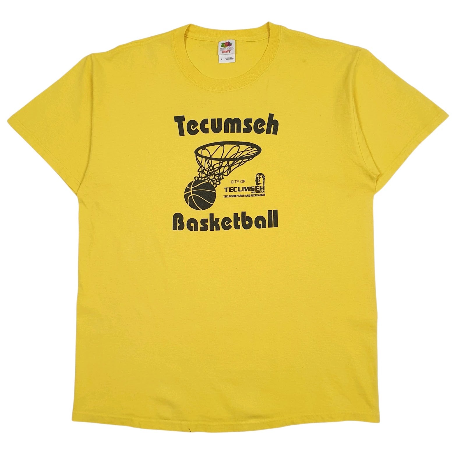 Mens Yellow Fruit Of The Loom Tecumseh Basketball Short Sleeve T Shirt