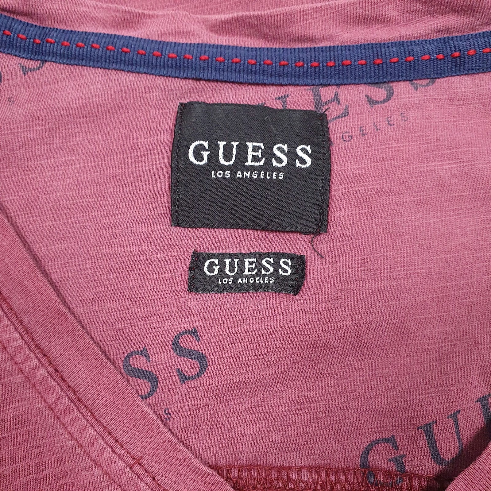 Mens Red Guess V Neck  T Shirt