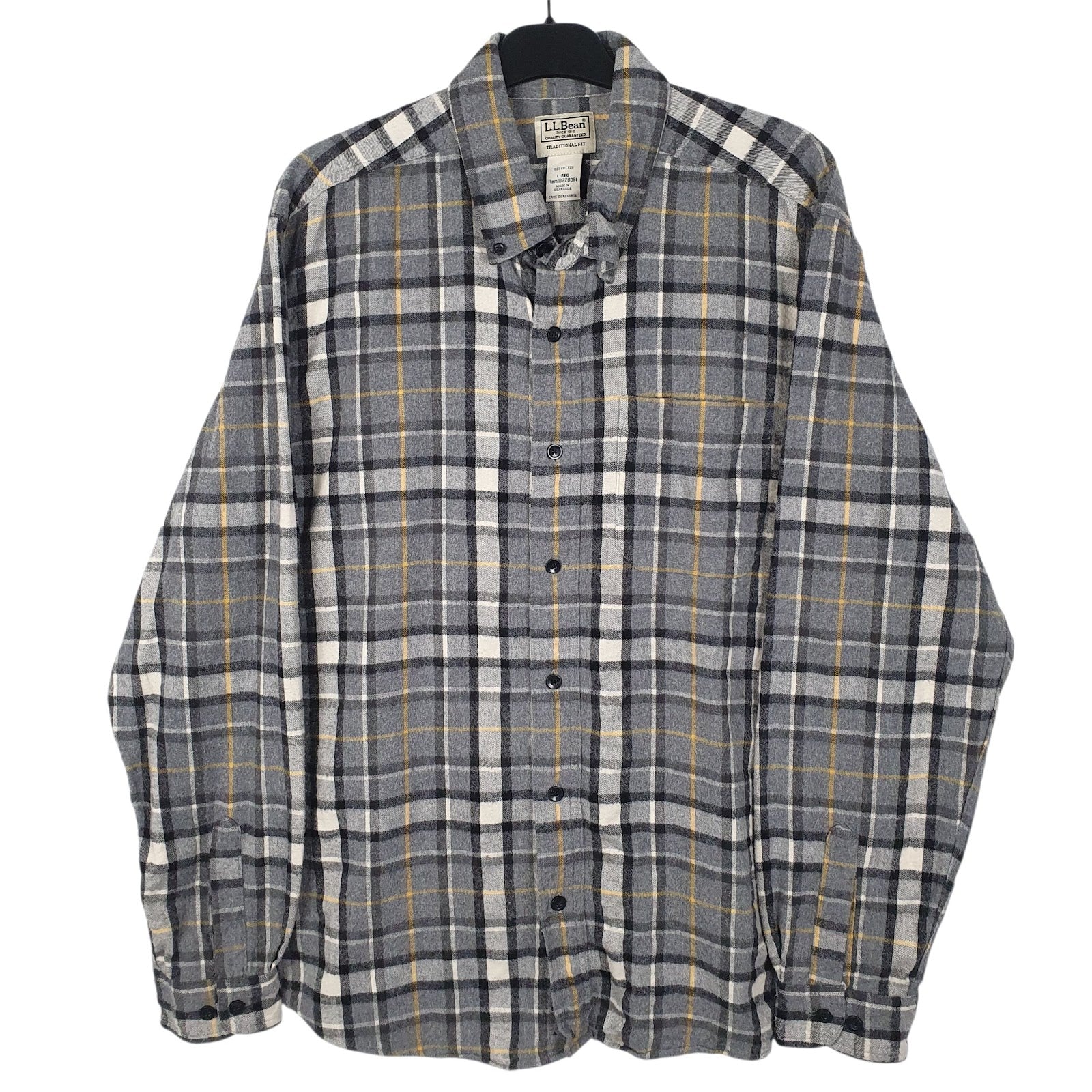Mens Grey L.L.Bean Flannel Long Sleeve Shirt