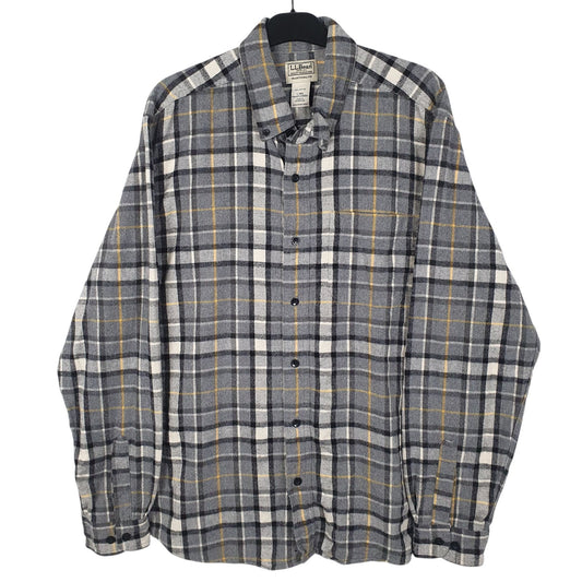 Mens Grey L.L.Bean Flannel Long Sleeve Shirt