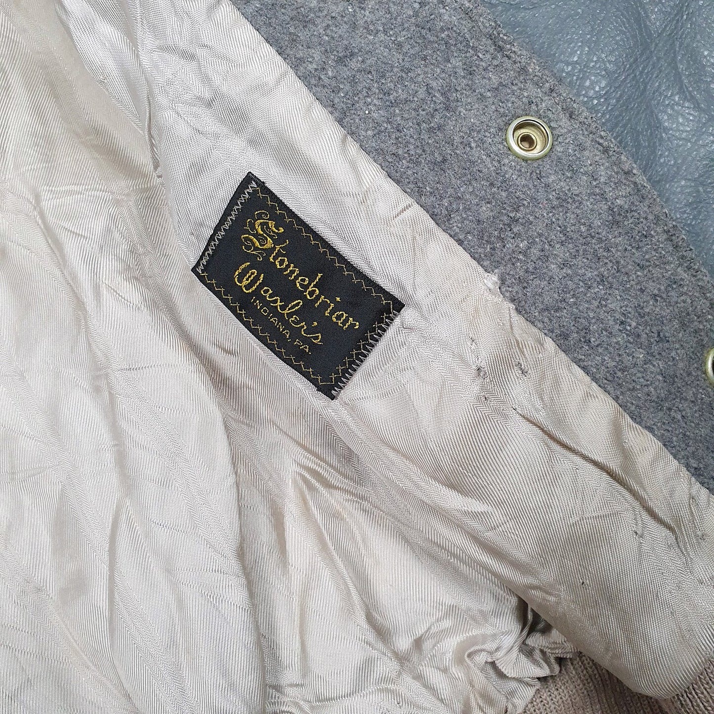 Mens Grey Stonebriar Waxlers Varsity Leather College Vintags 1980s  Coat