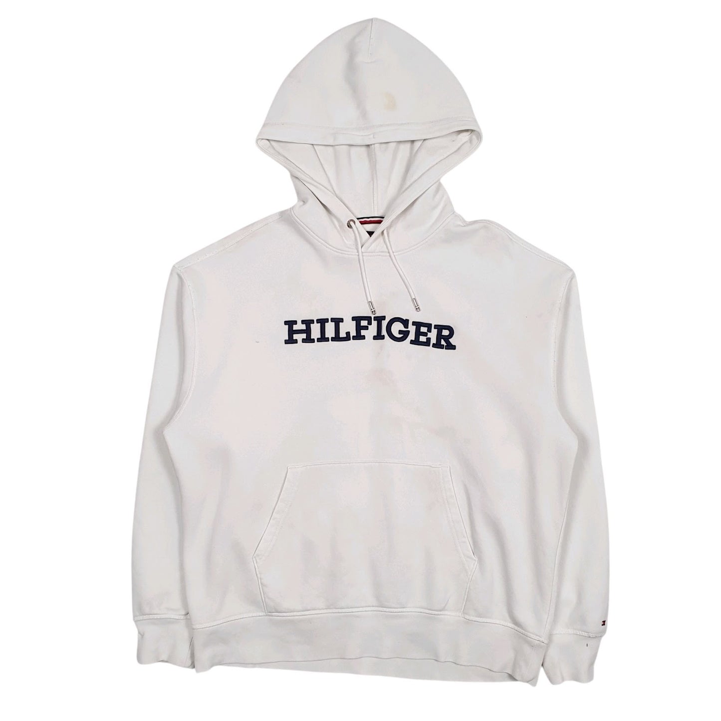 Mens White Tommy Hilfiger Spellout Hoodie Jumper