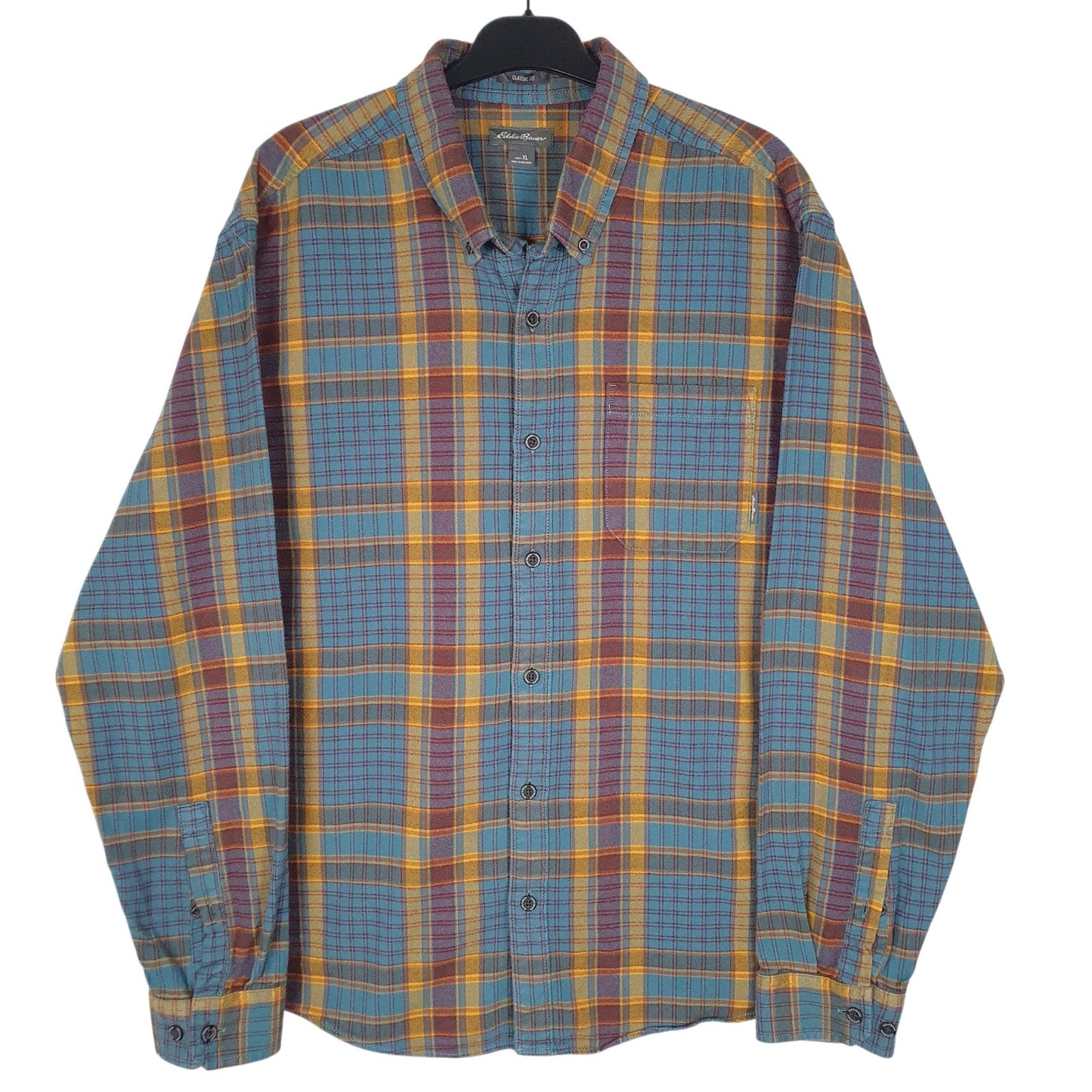 Mens Blue Eddie Bauer Flannel Long Sleeve Shirt