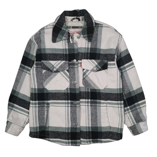 Mens Grey Levis Heavy Plaid Quilt Lined Windbreaker Hoodie Coat