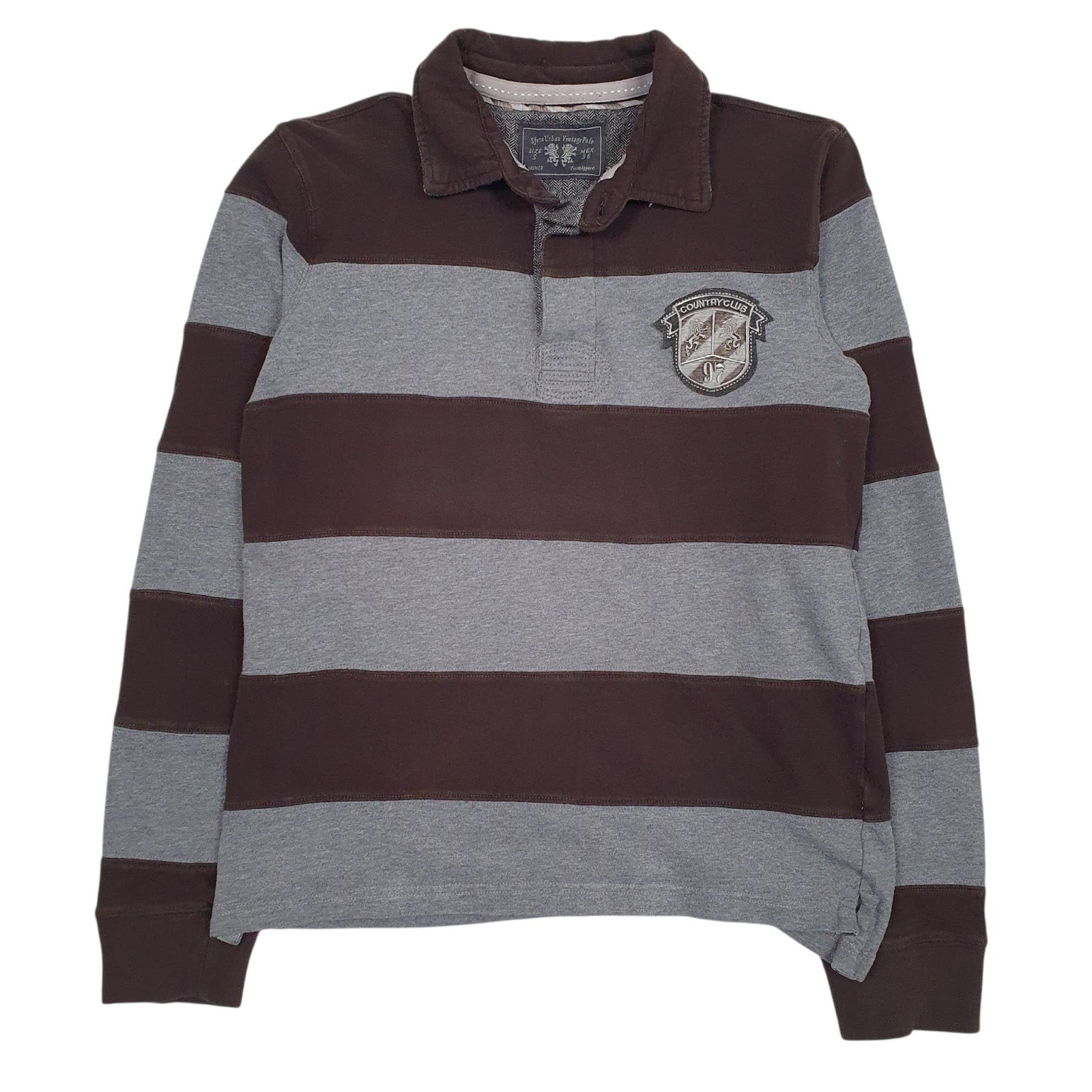 Mens Grey Sfera Urban Vintage Polo Rugby Long Sleeve Polo Shirt