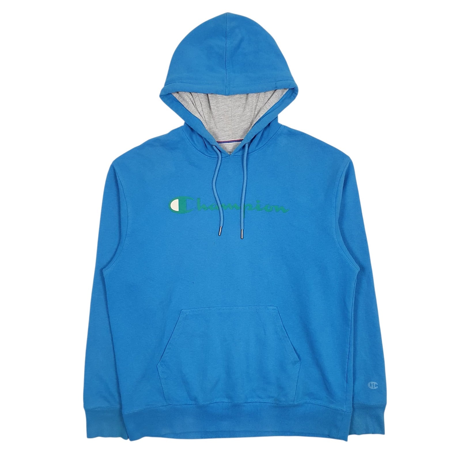 Mens Blue Champion Spellout Hoodie Jumper