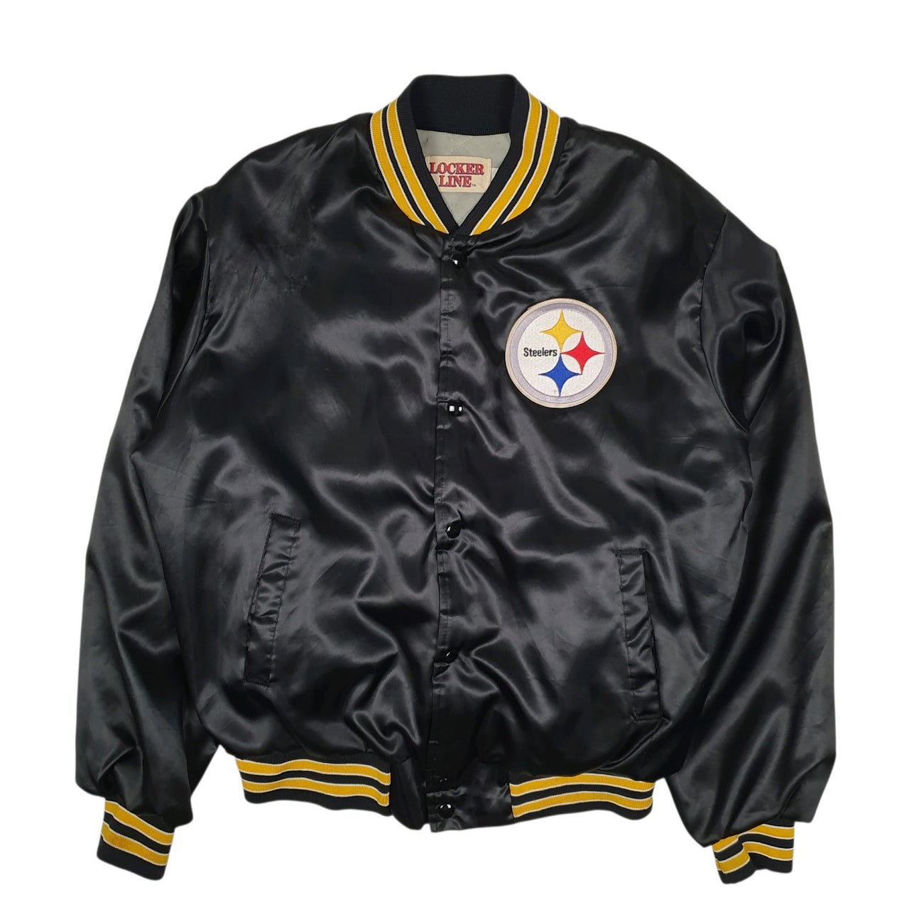 Mens Black Locker Line Vintage 90s Pittsburgh Steelers NFL Hoodie Coat