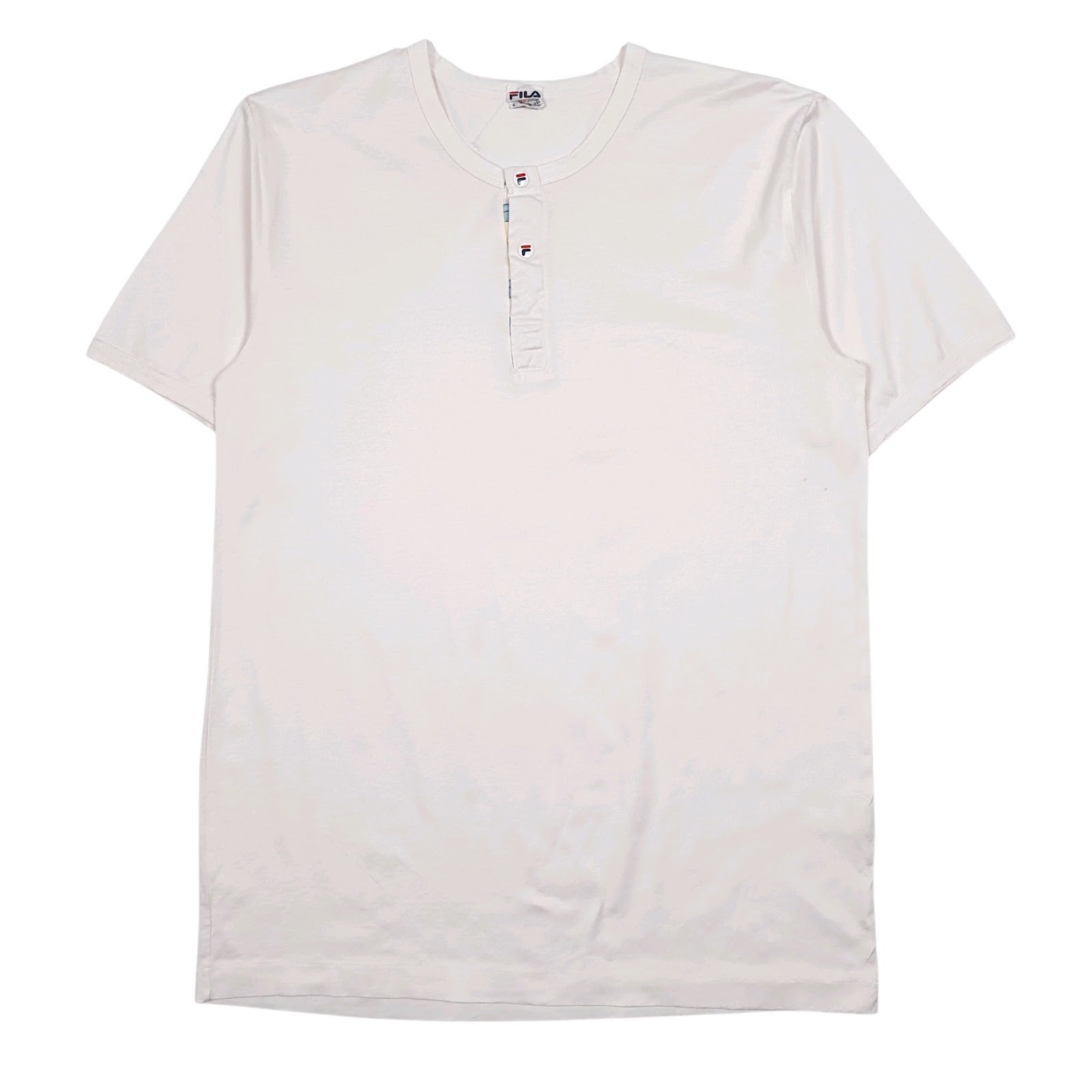 Mens White Fila Henley Short Sleeve T Shirt