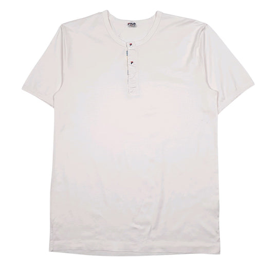 Mens White Fila Henley Short Sleeve T Shirt