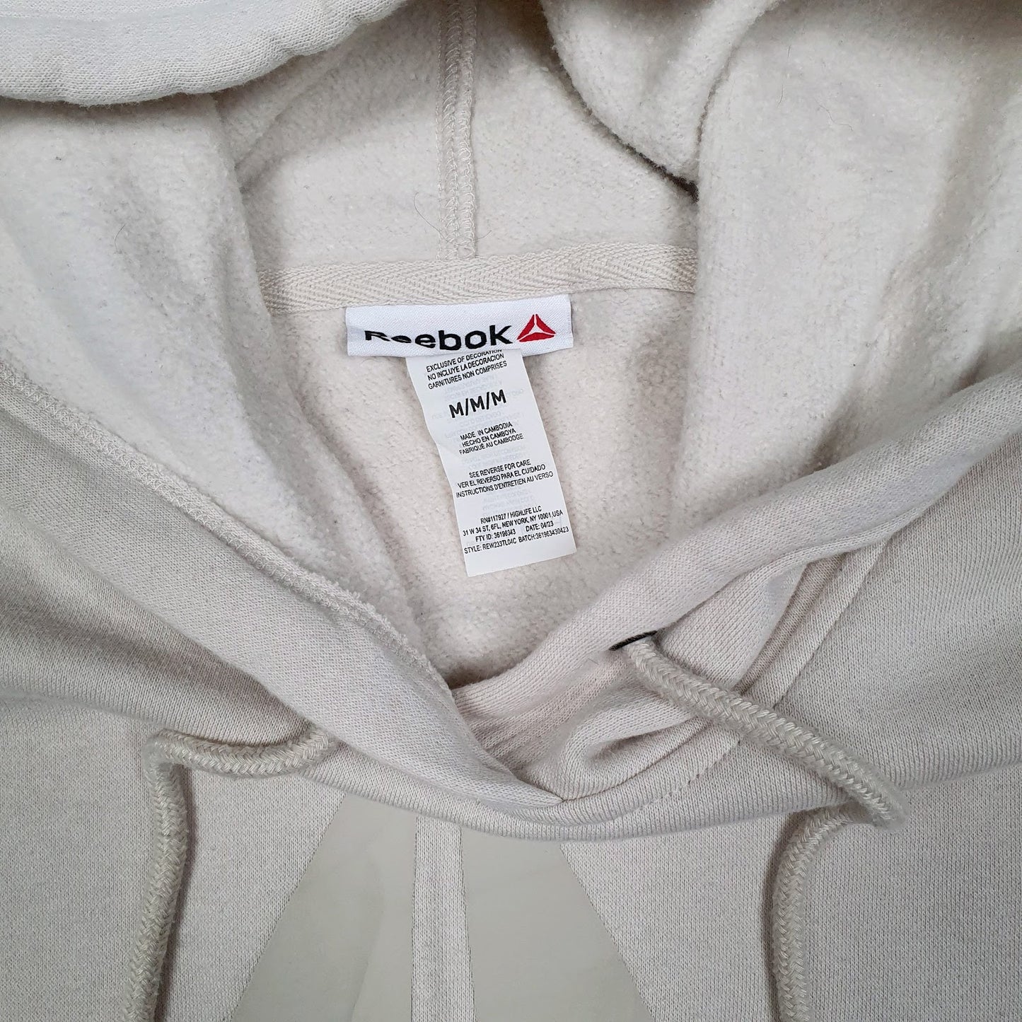 Mens Cream Reebok  Hoodie Jumper