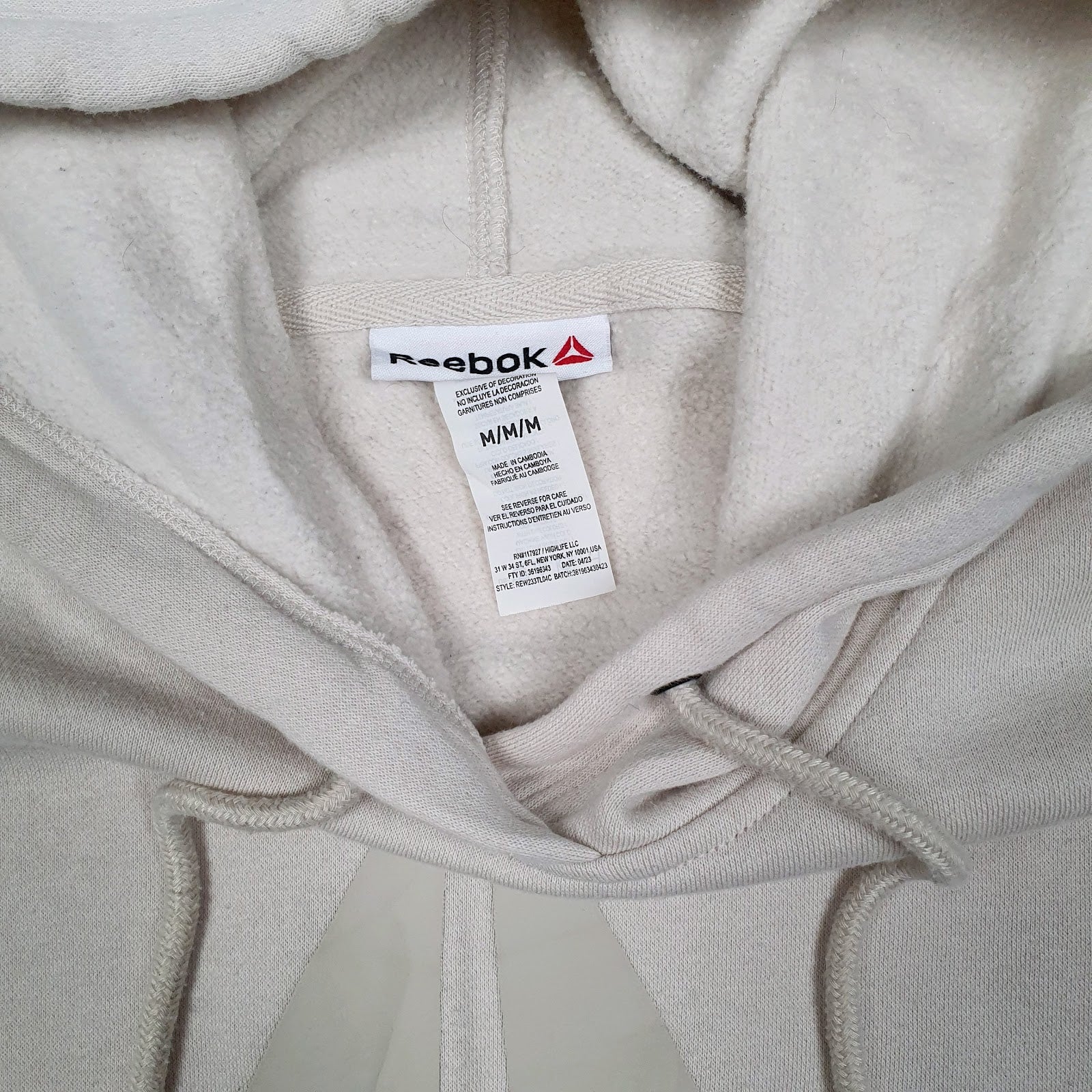 Mens Cream Reebok  Hoodie Jumper