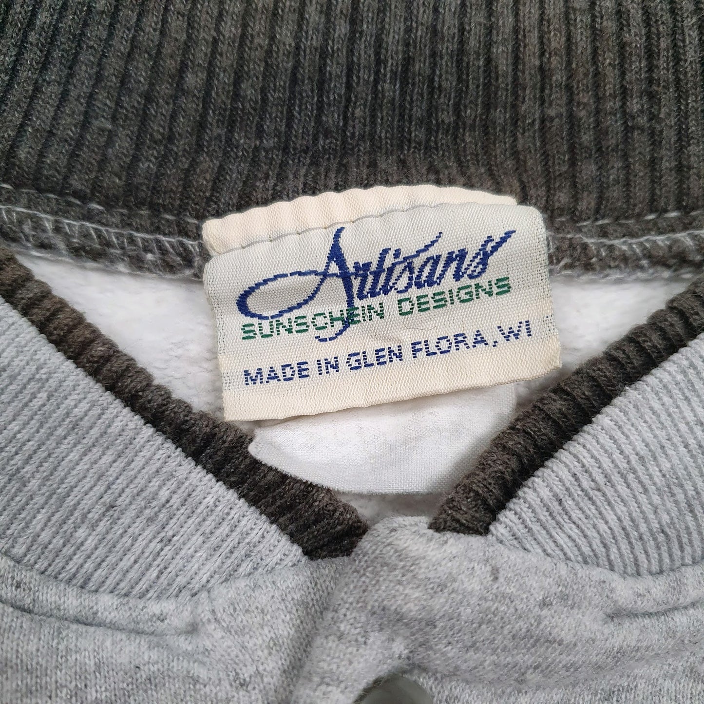 Mens Grey Artisans Henley Graphic Vintage 90s Made In USA Crewneck Jumper