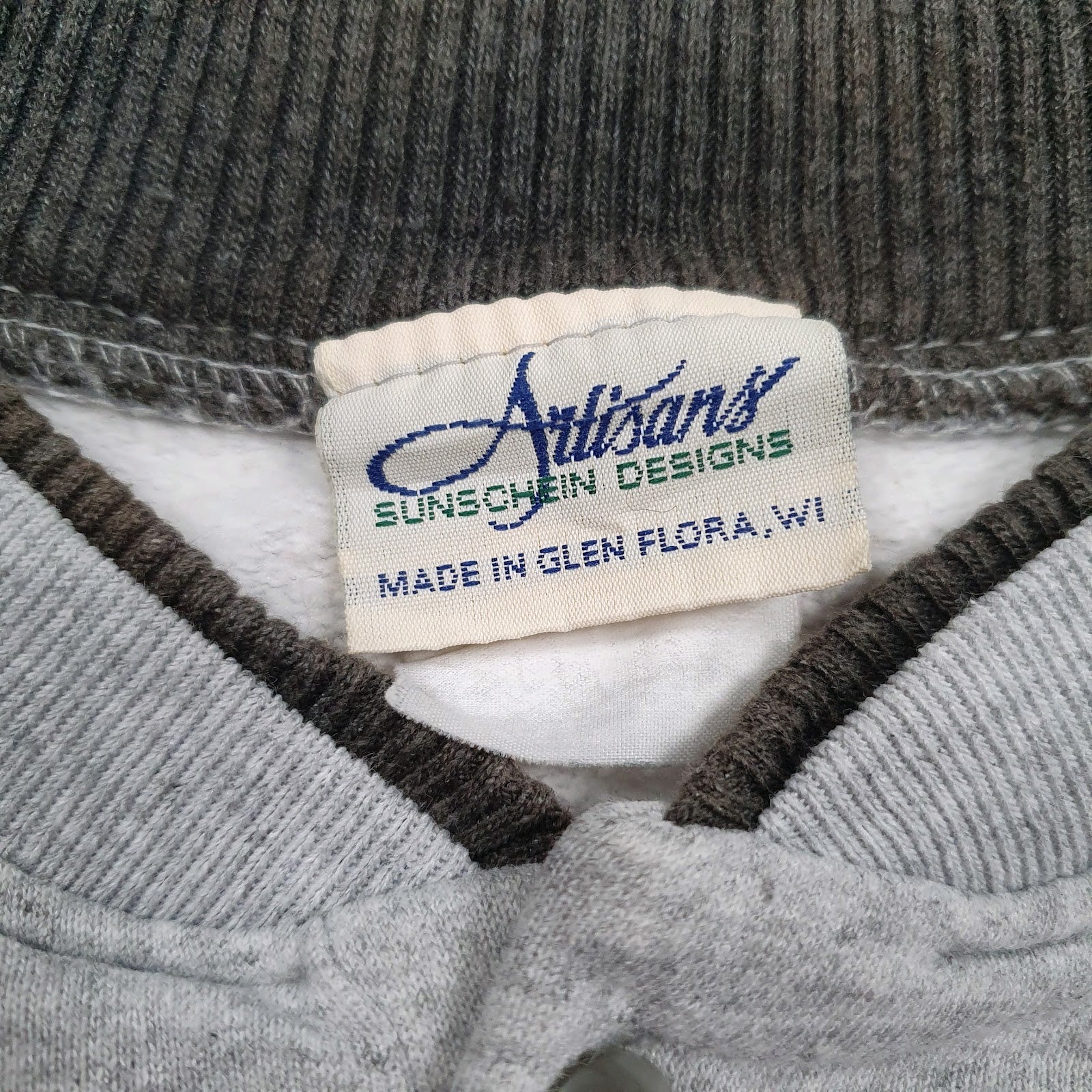 Mens Grey Artisans Henley Graphic Vintage 90s Made In USA Crewneck Jumper