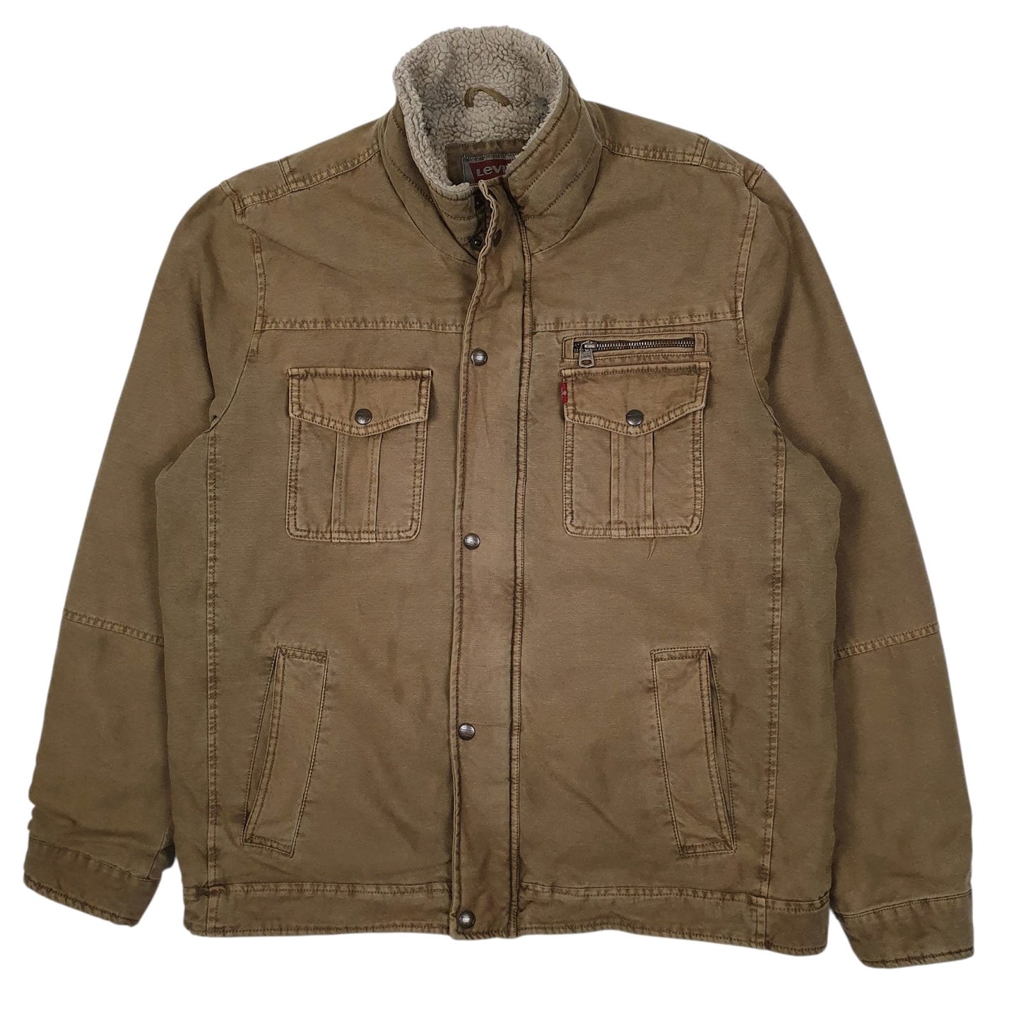 Mens Brown Levis Military Bomber Sherpa Lined Windbreaker  Coat