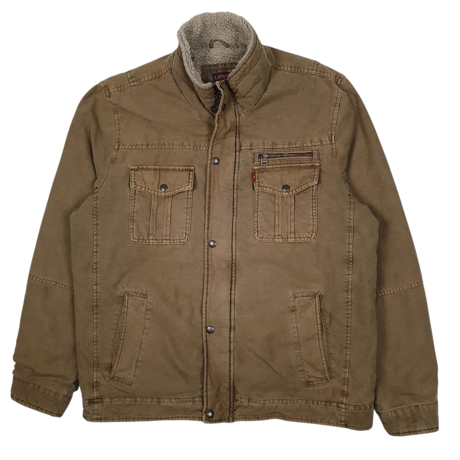 Mens Brown Levis Military Bomber Sherpa Lined Windbreaker  Coat