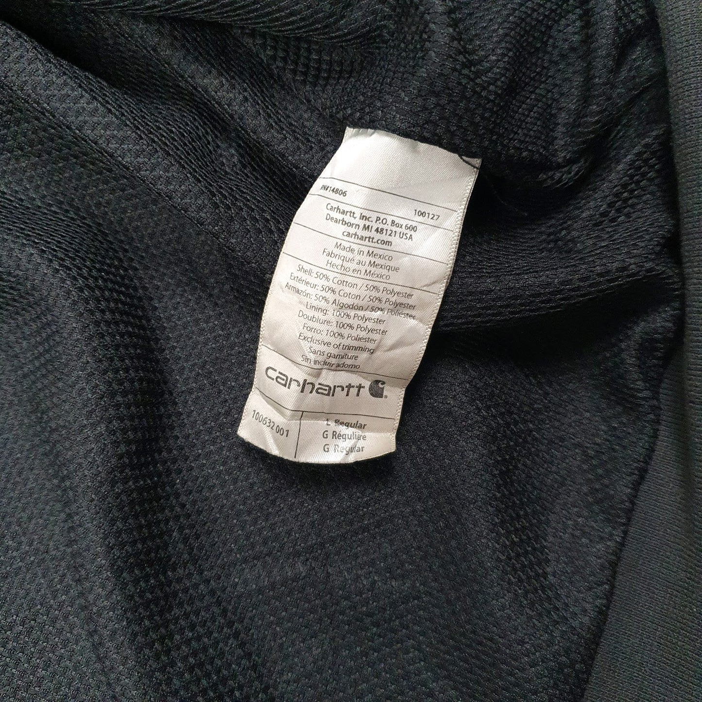 Mens Grey Carhartt Hoodie Thermal Full Zip Jumper