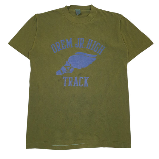 Mens Green Soffy Vintage 90s Single Stitch Track Short Sleeve T Shirt
