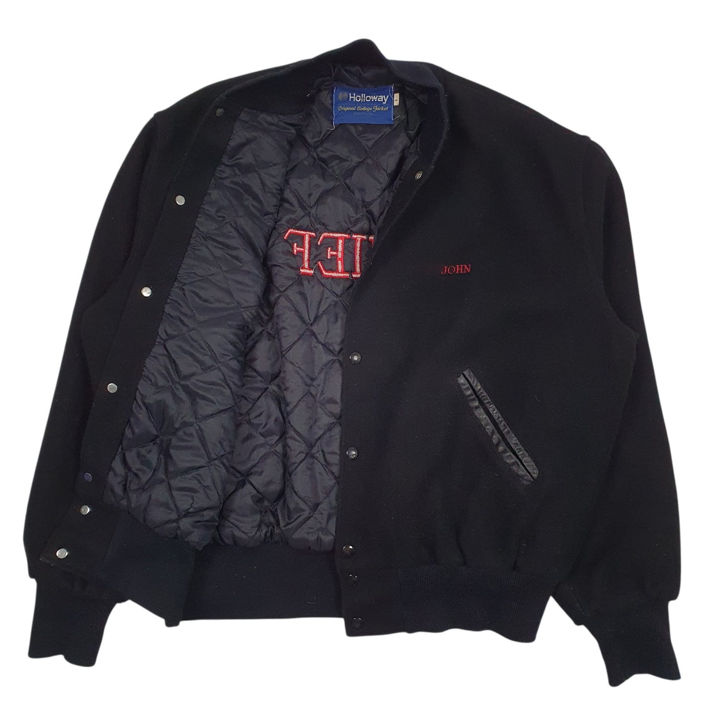 Mens Black Holloway Bomber Vintage 90s Made In USA Full Zip Coat