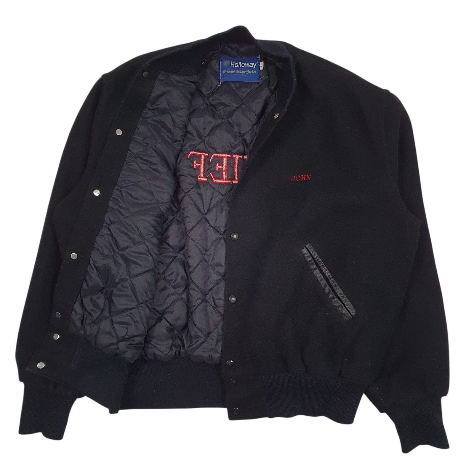 Mens Black Holloway Bomber Vintage 90s Made In USA Full Zip Coat