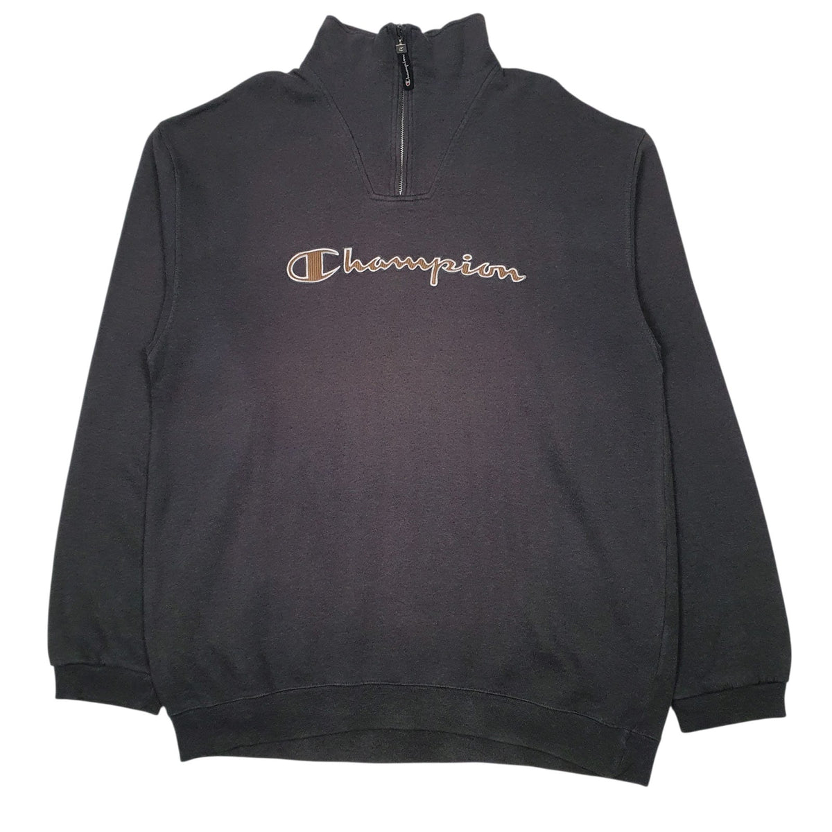 Mens Grey Champion Spellout Quarter Zip Jumper
