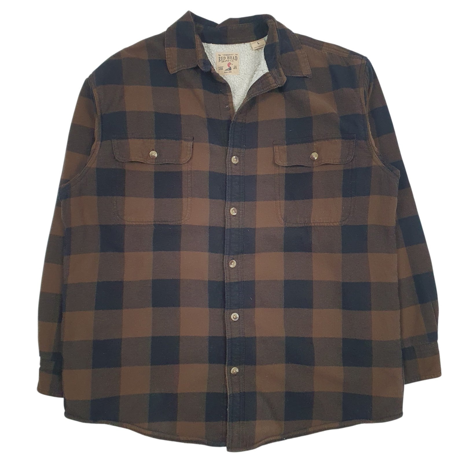 Mens Brown Red Head Sherpa Lined Flannel  Coat