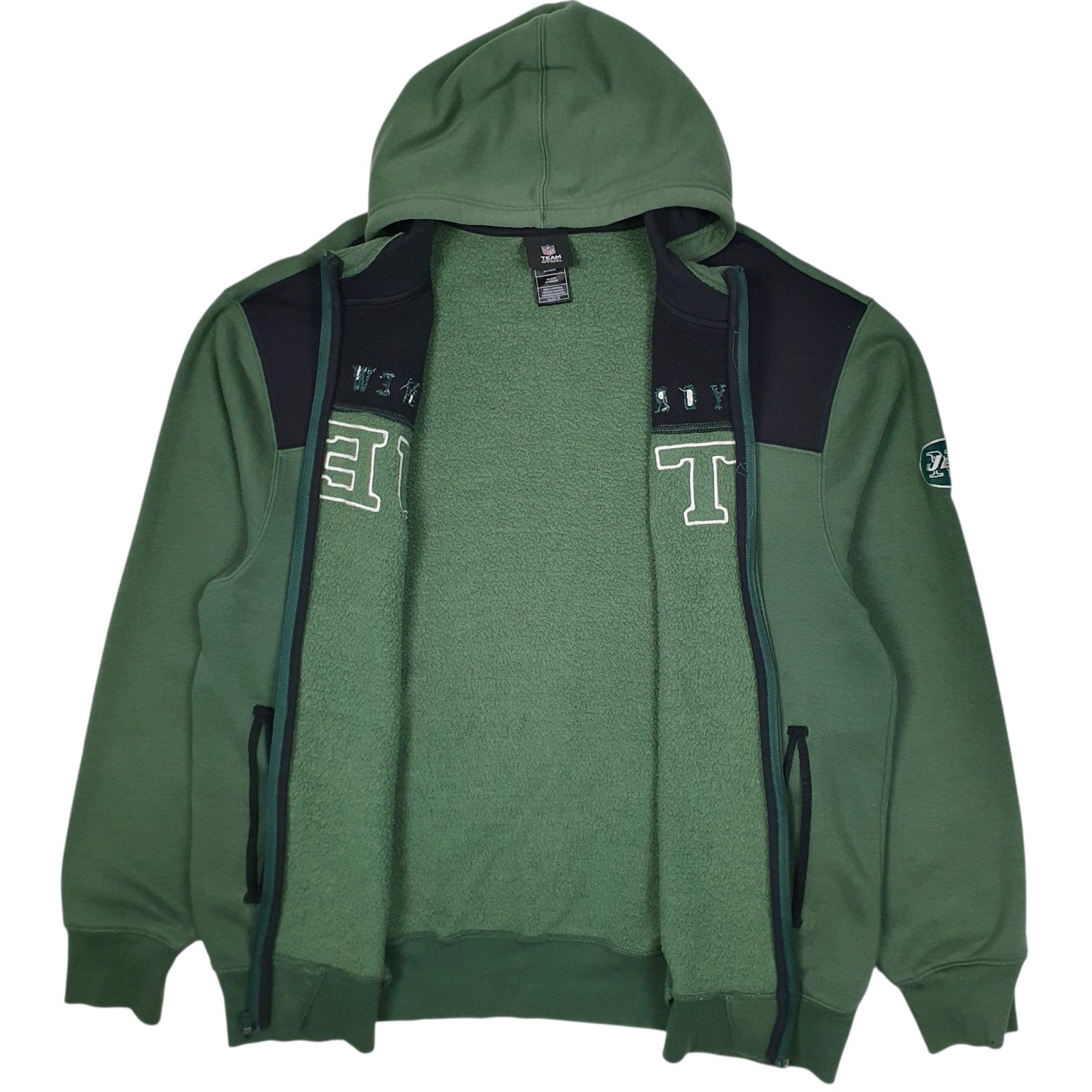Mens Green NFL New York Jets Hoodie Full Zip Jumper
