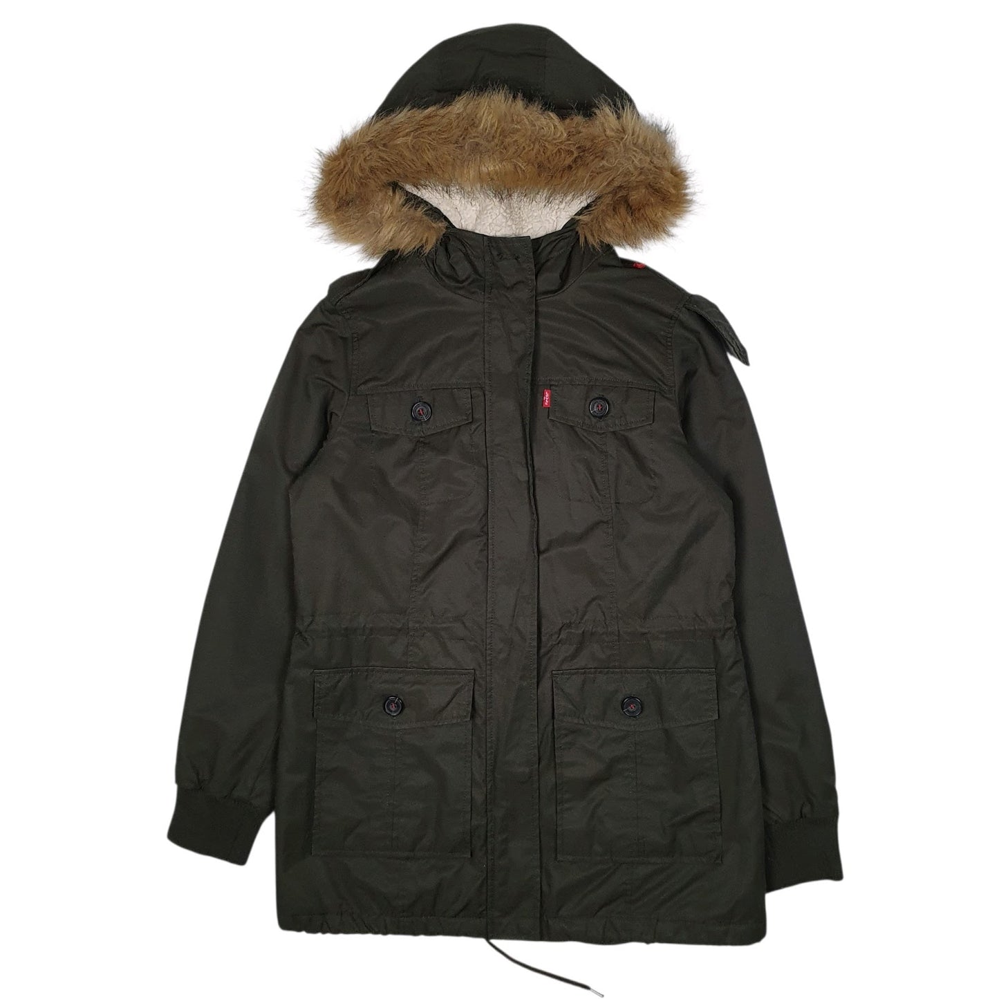 Womens Green Levis Sherpa Lined  Coat