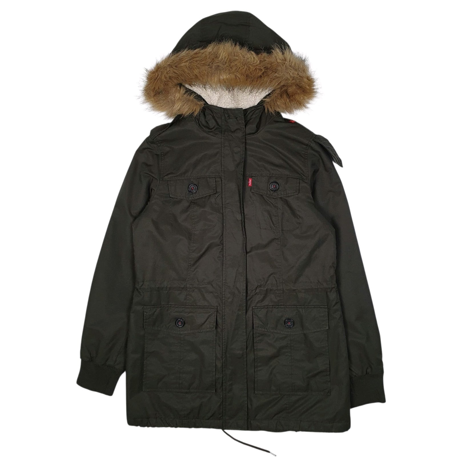 Womens Green Levis Sherpa Lined  Coat