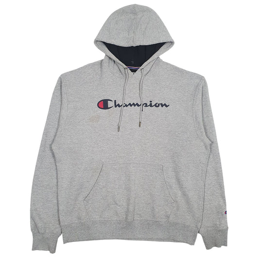Mens Grey Champion Spellout Hoodie Jumper