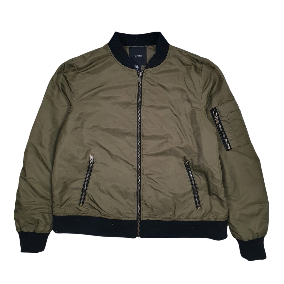 Womens Green Forever 21 Bomber Flight  Coat