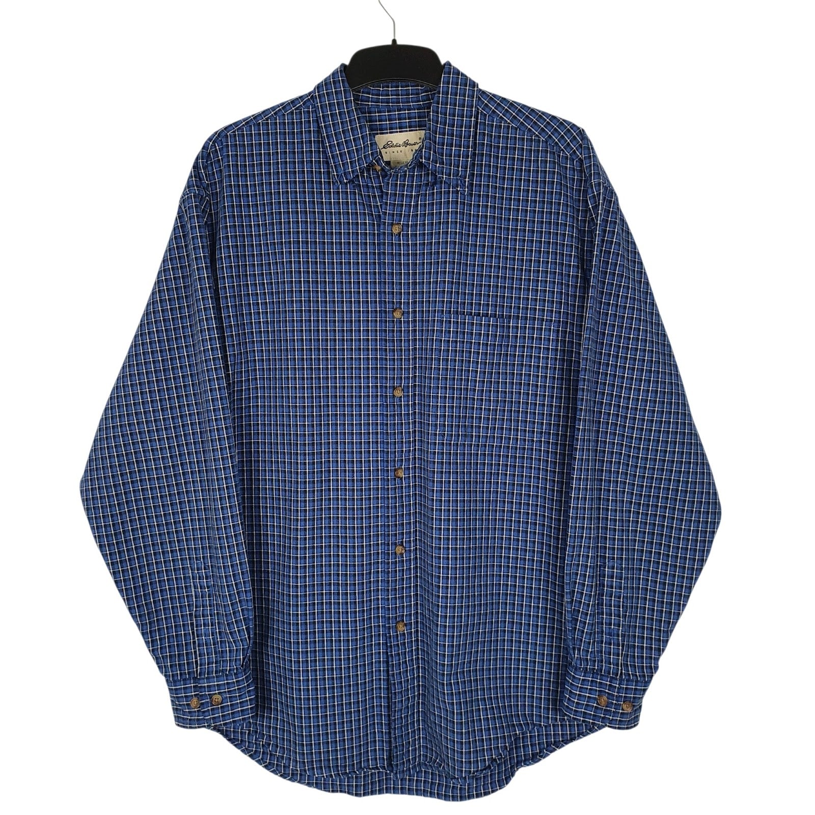 Mens Blue Eddie Bauer Vintage 00s Heavyweight Plaid Canvas Long Sleeve Shirt