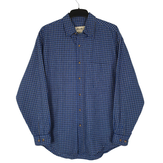Mens Blue Eddie Bauer Vintage 00s Heavyweight Plaid Canvas Long Sleeve Shirt