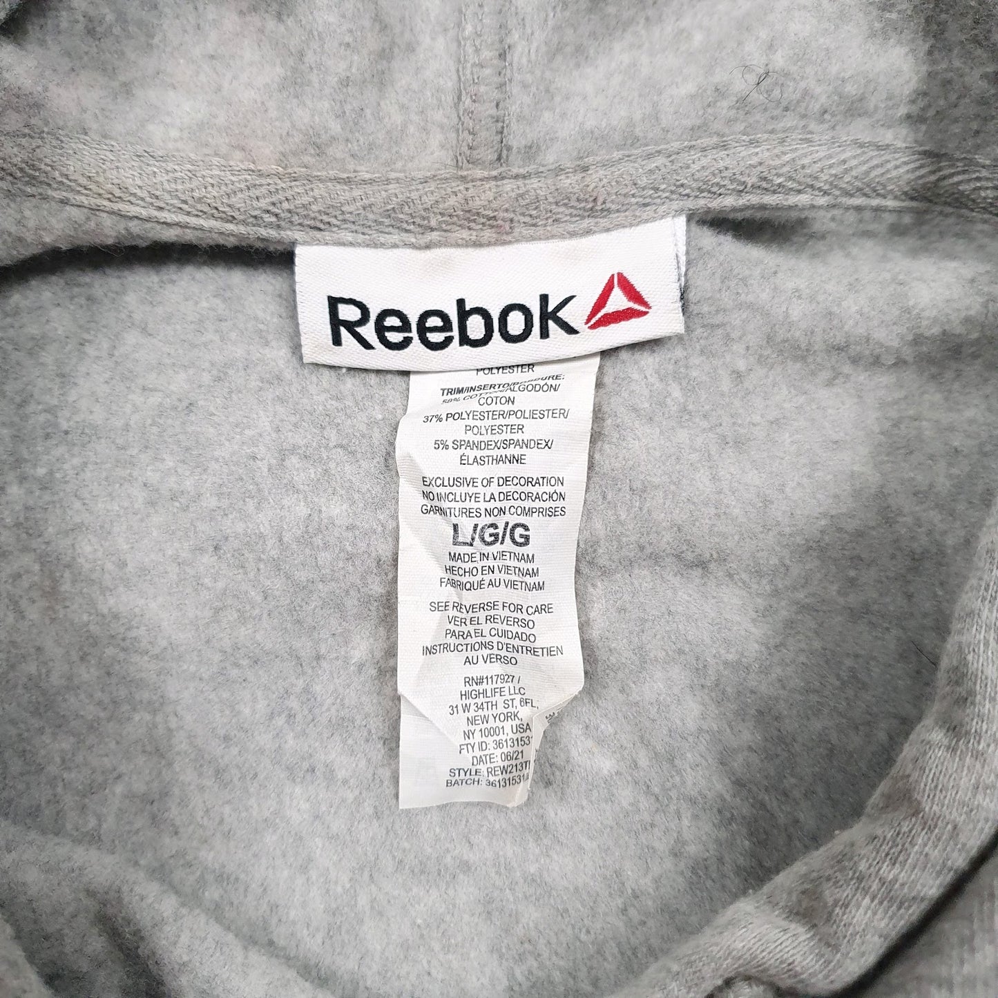 Mens Grey Reebok Spellout Hoodie Jumper