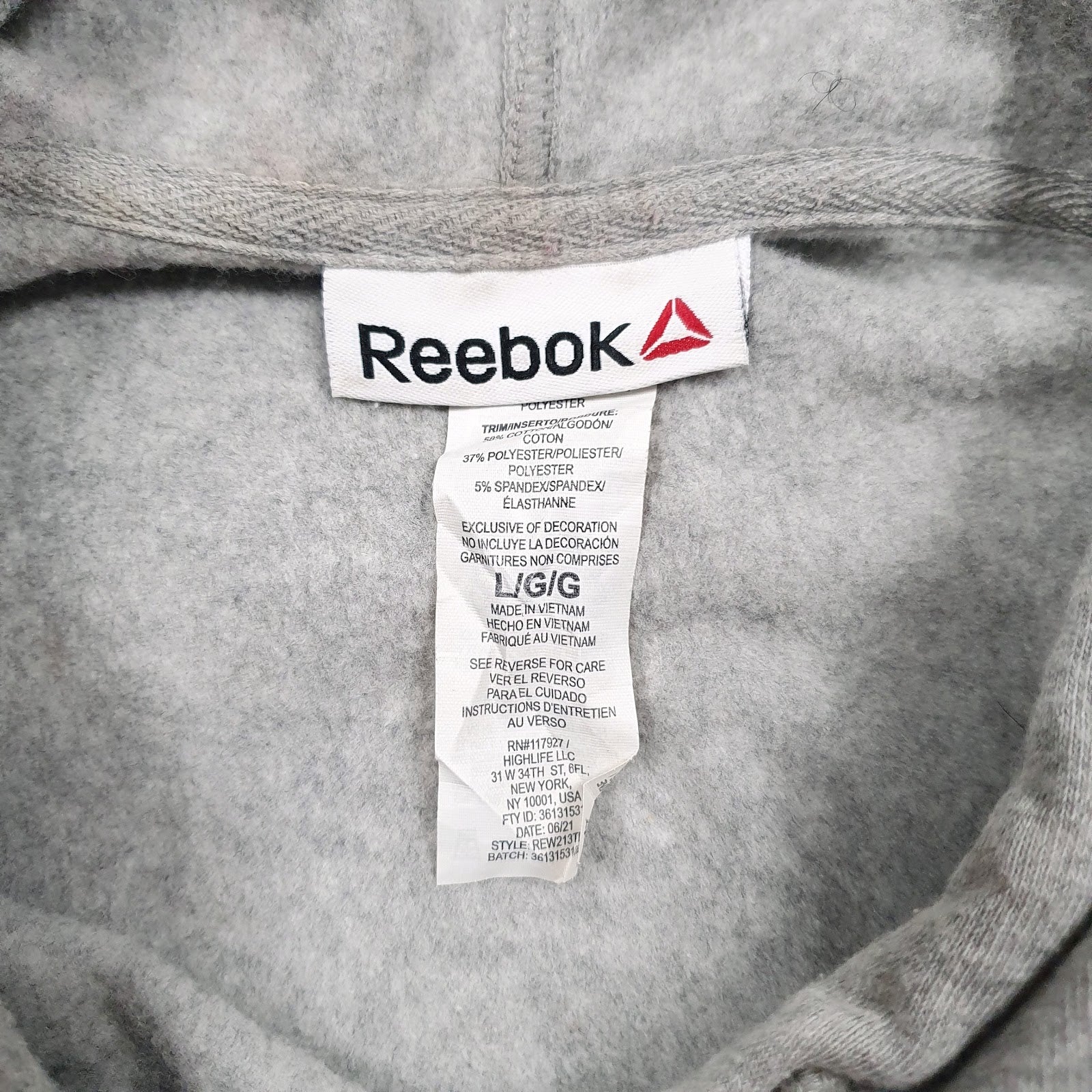 Mens Grey Reebok Spellout Hoodie Jumper
