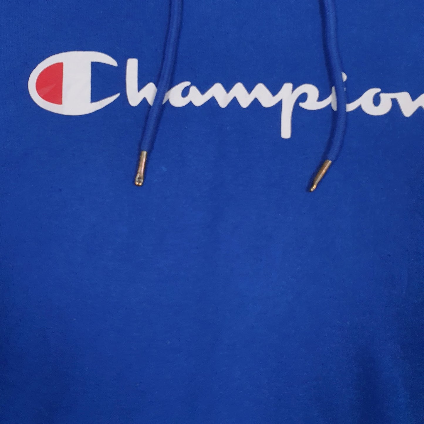 Mens Blue Champion Spellout Hoodie Jumper