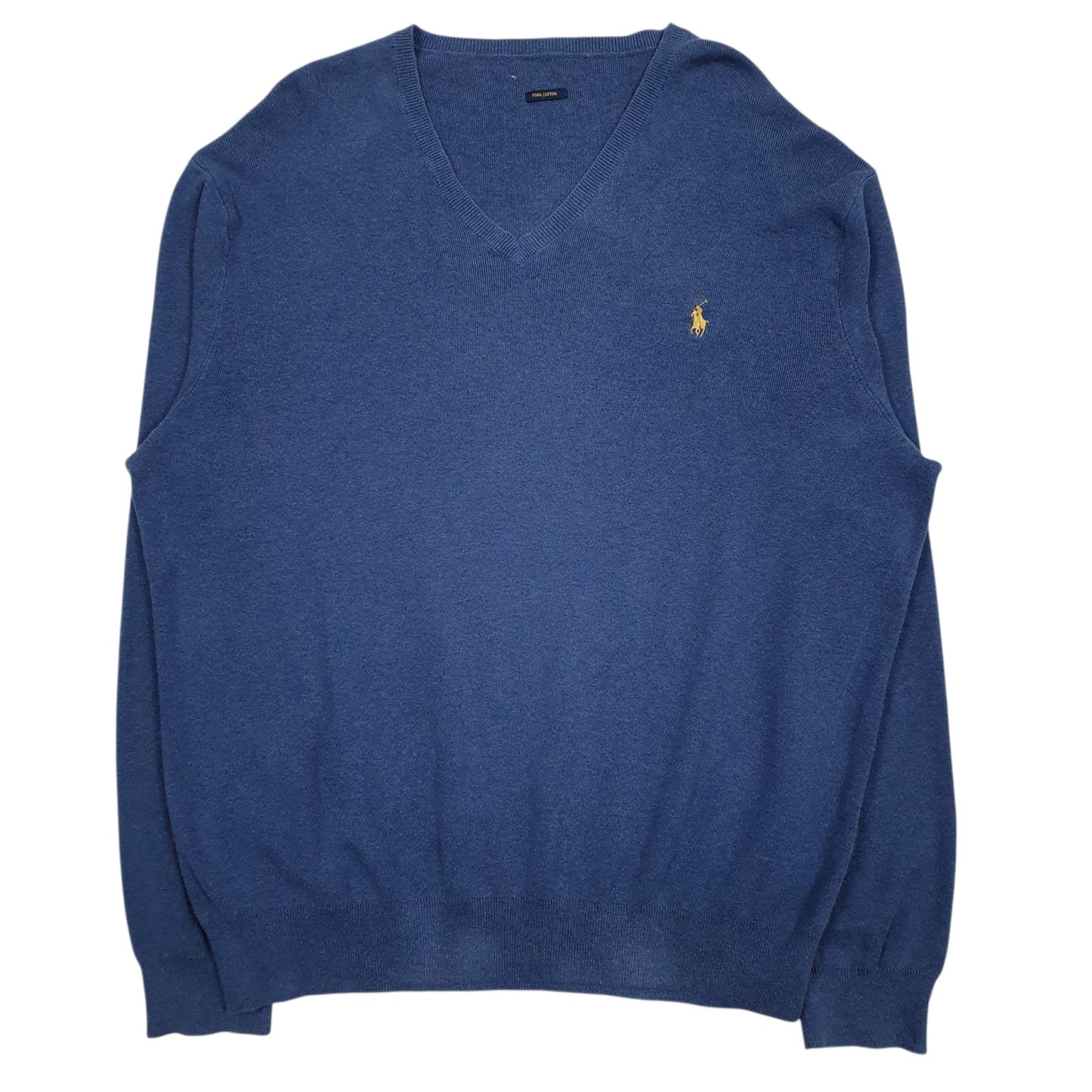Mens Blue Polo Ralph Lauren Pima V Neck Jumper