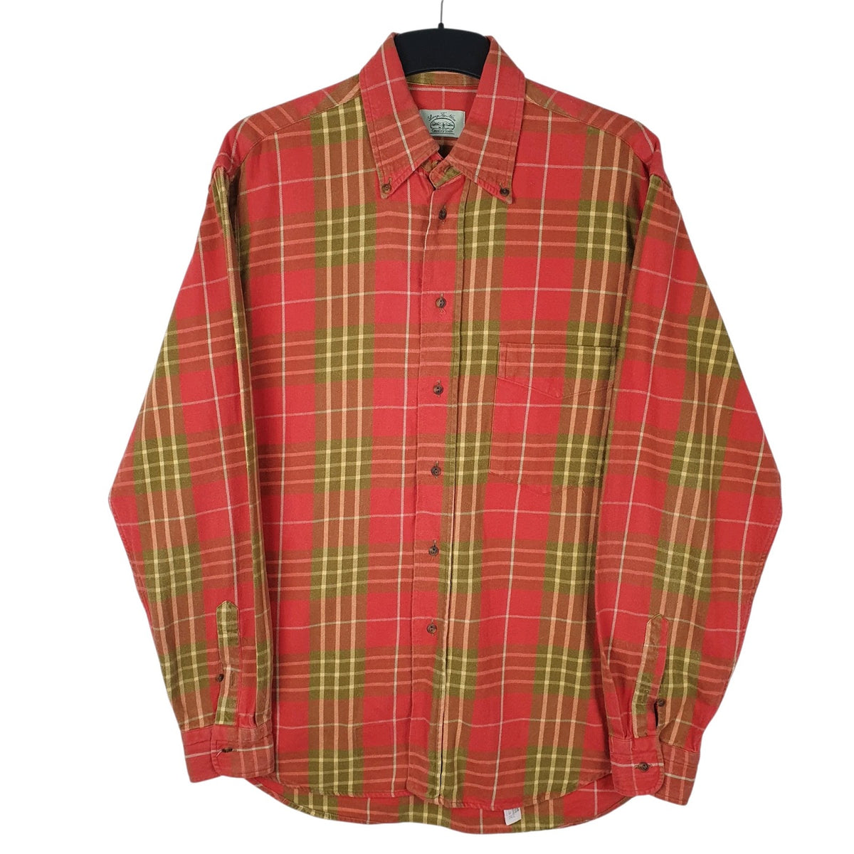 Mens Red Country Side Vintage Flannel Long Sleeve Shirt