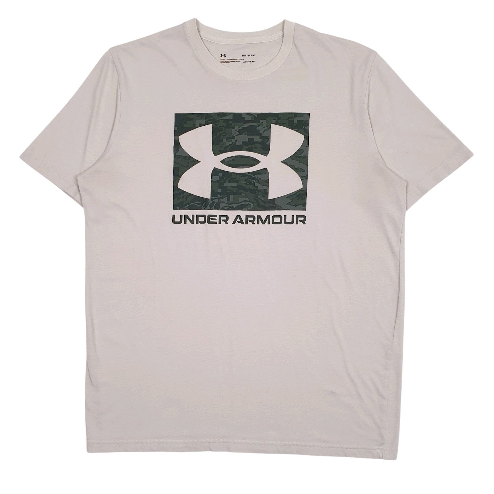 Mens Beige Under Armour Heat Gear Spellout Short Sleeve T Shirt