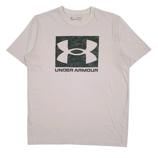 Mens Beige Under Armour Heat Gear Spellout Short Sleeve T Shirt