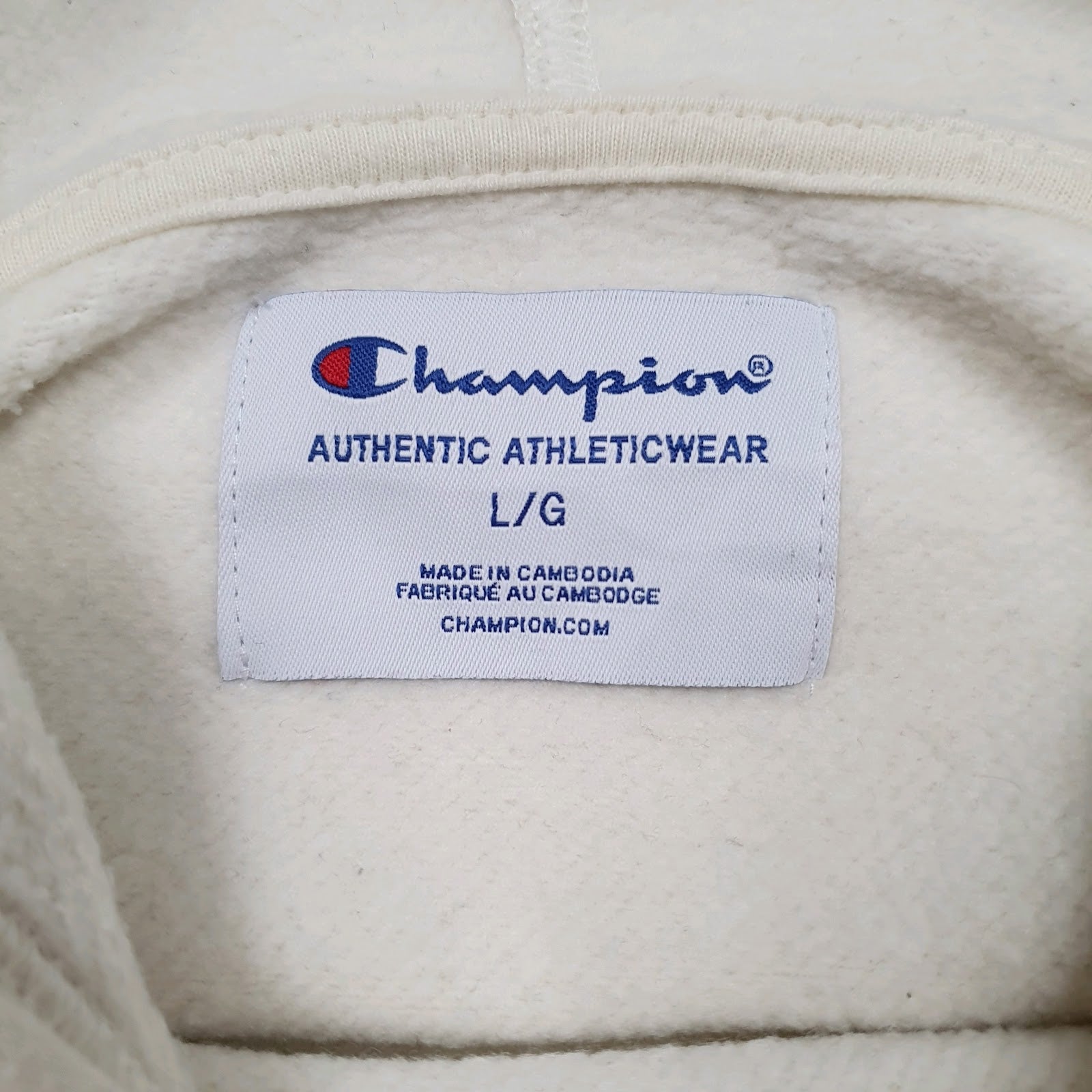 Mens Cream Champion Spellout Hoodie Jumper