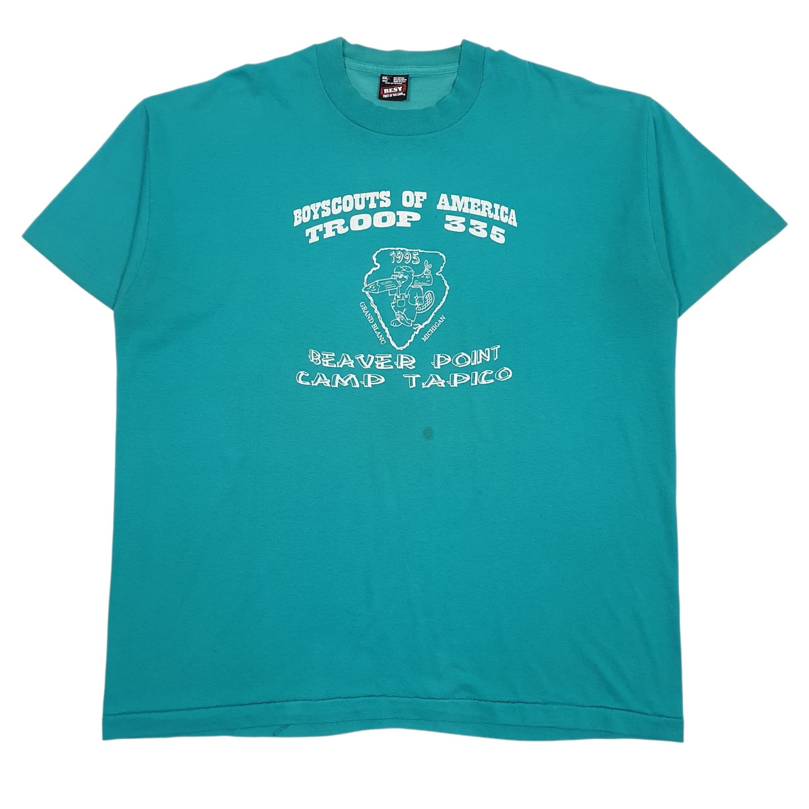 Mens Blue Fruit Of The Loom Vintage 90s Made In USA Single Stitch Boys Boyscouts Short Sleeve T Shirt