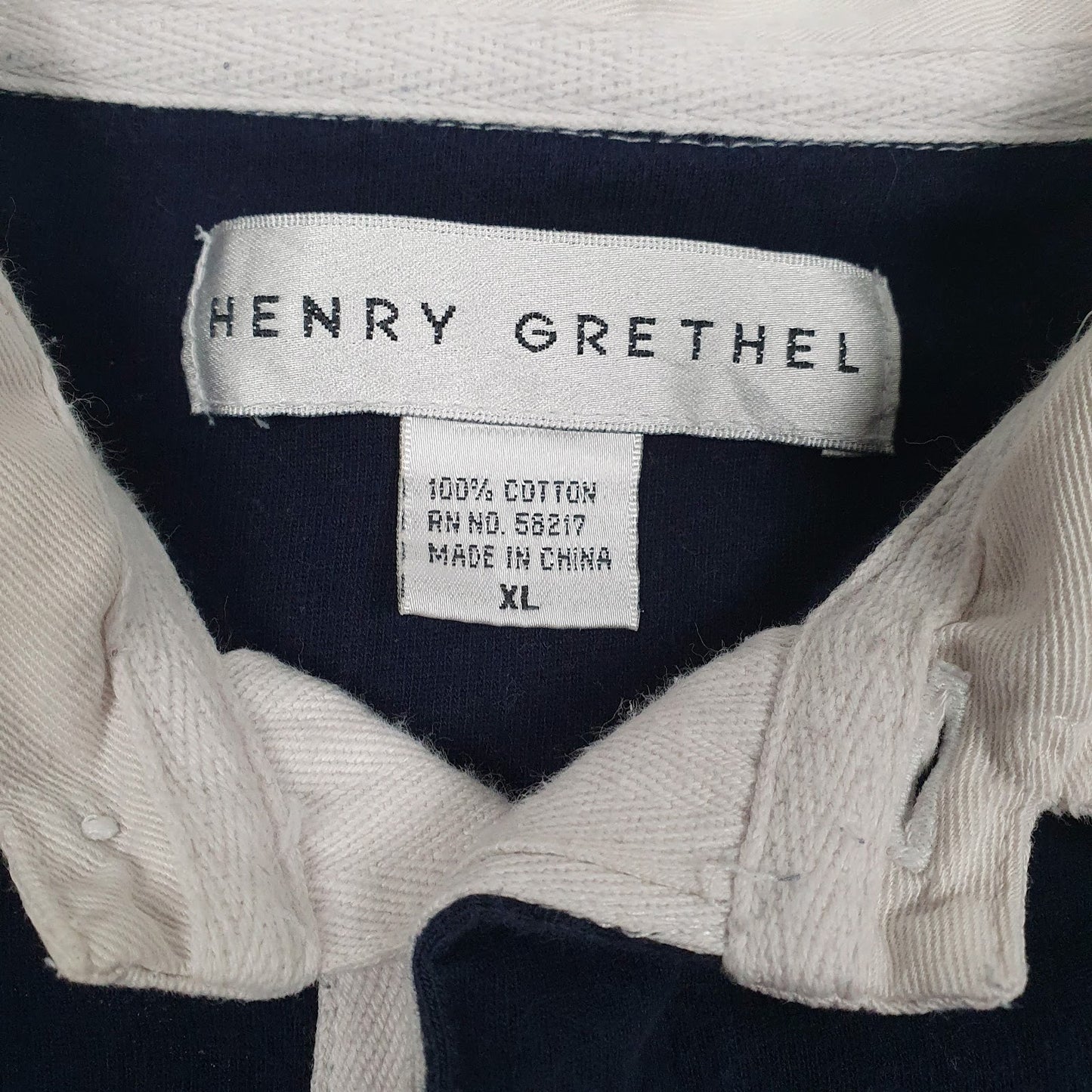 Mens Navy Henry Grethel Rugby Crewneck Polo Shirt
