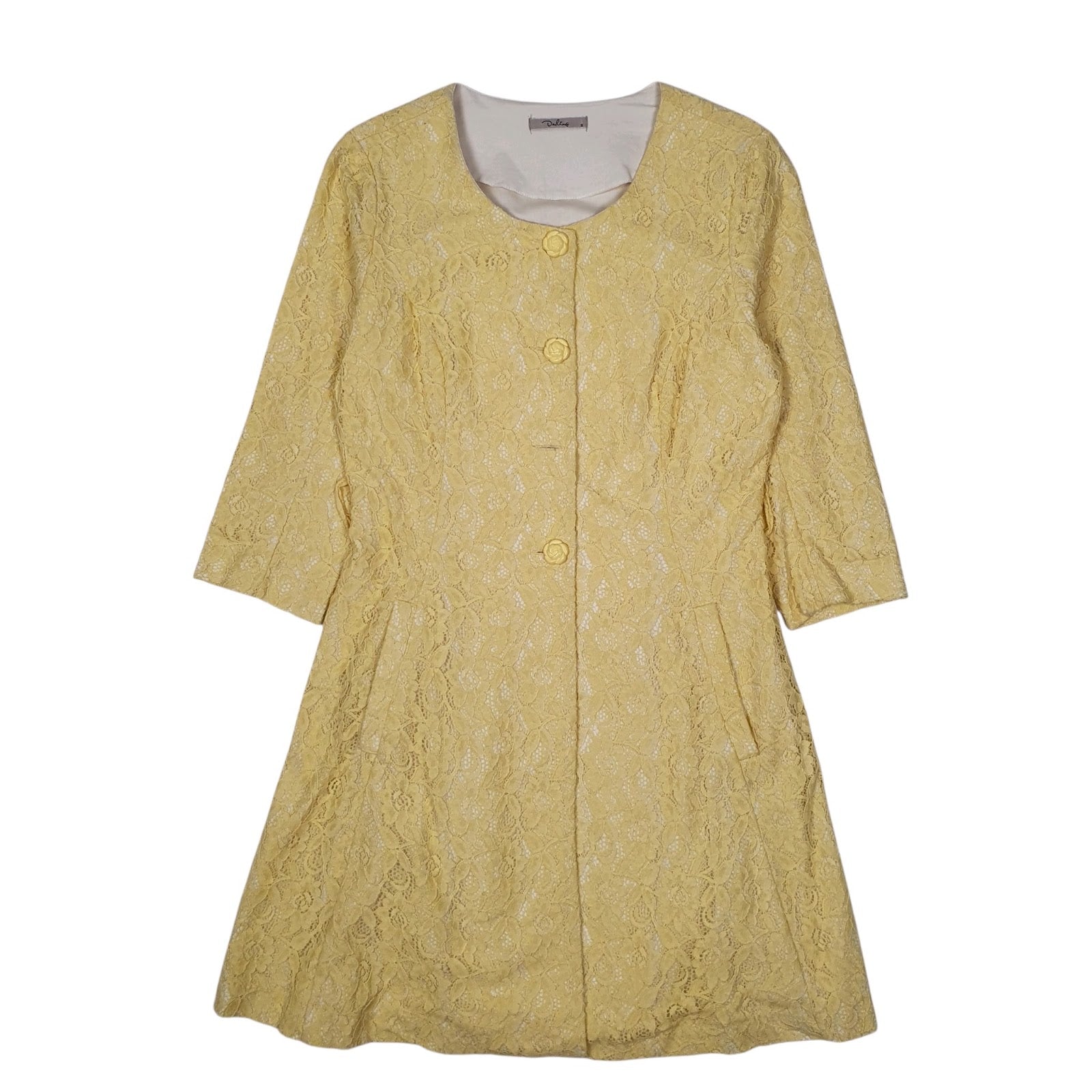 Womens Yellow Darling Vintage Mesh A-Line Long Sleeve Dress