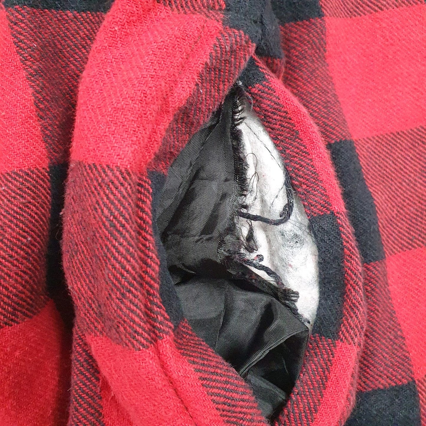 Mens Red Dickies Flannel Padded Hoodie Coat