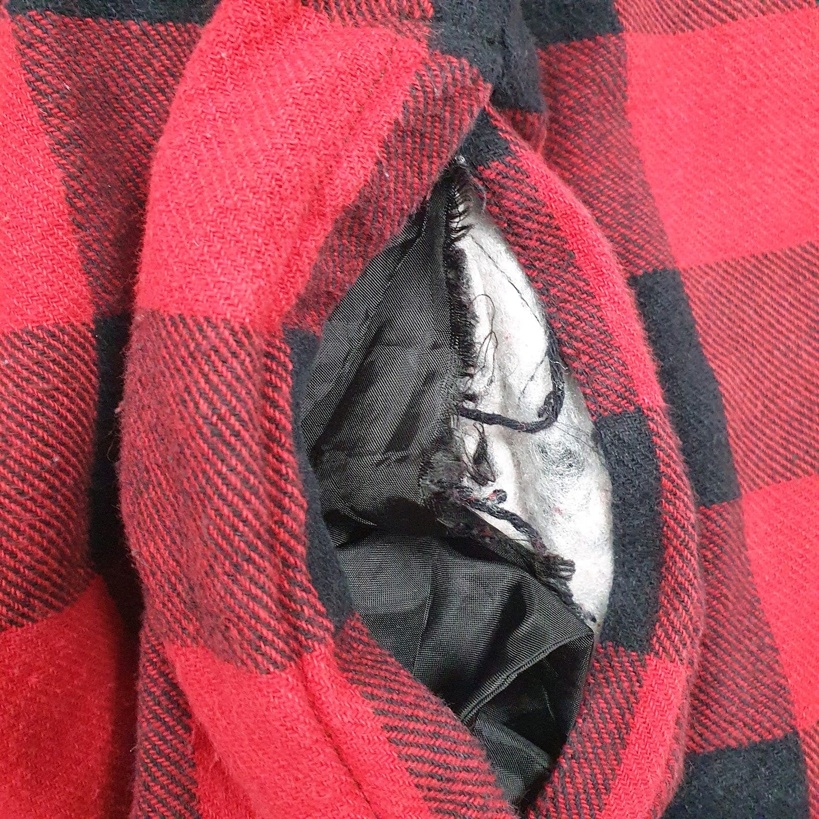 Mens Red Dickies Flannel Padded Hoodie Coat